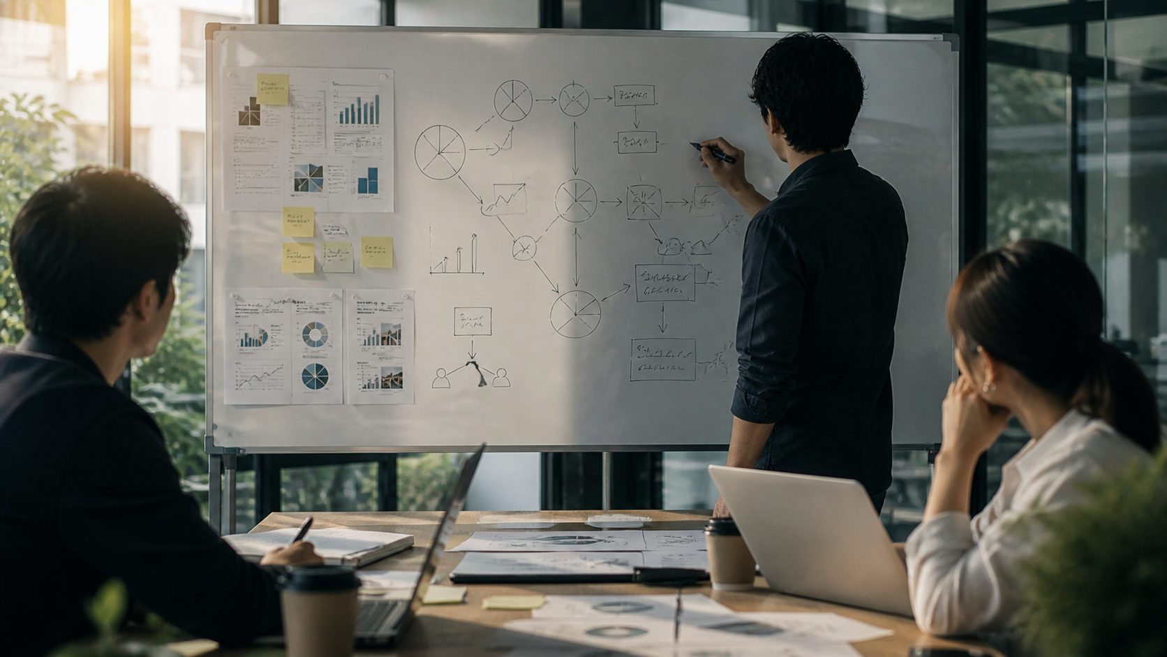 中小企業のブランディング戦略について議論するチーム