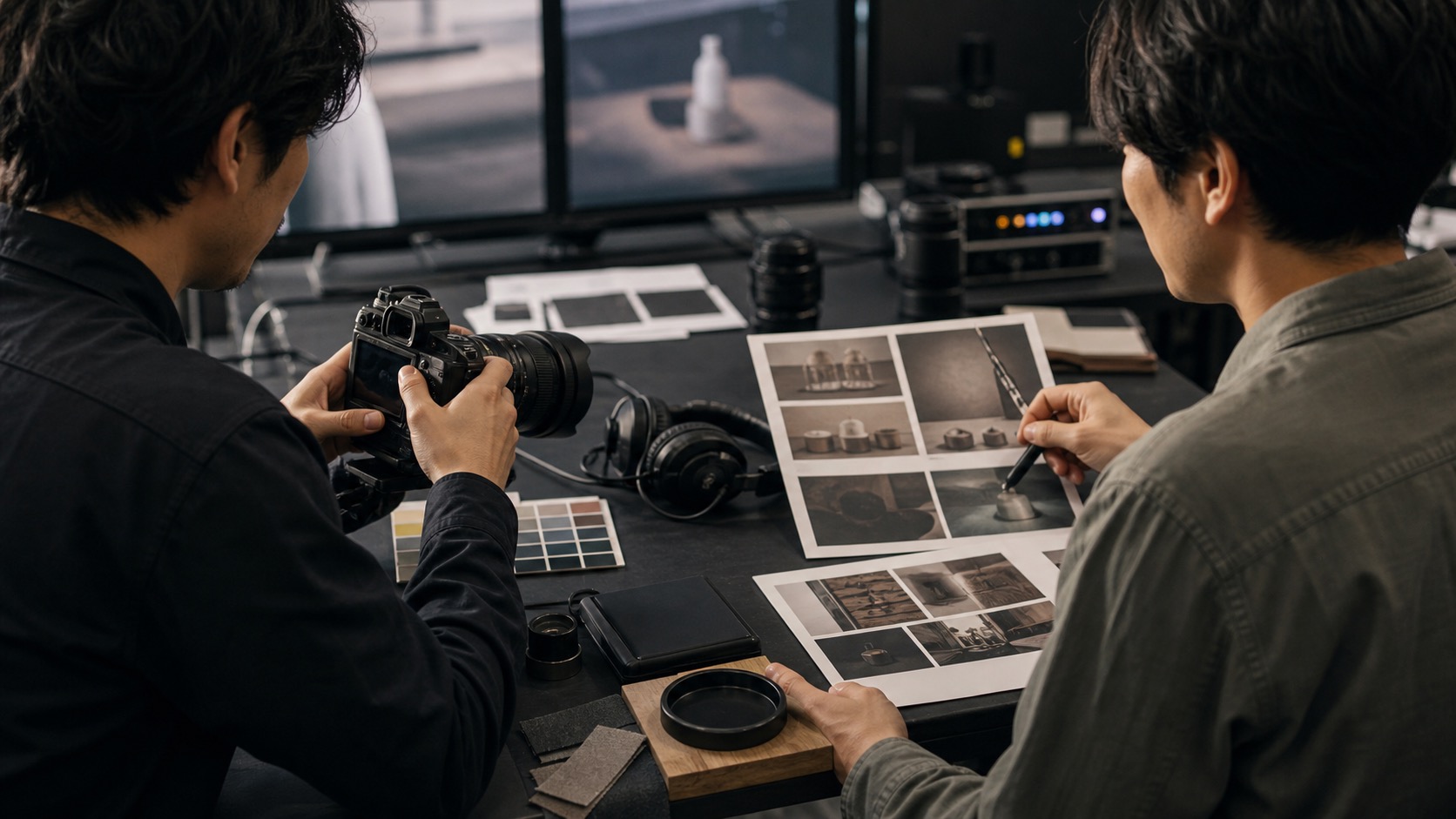 ターゲット設定について話し合う企業担当者とfilmentsのスタッフ