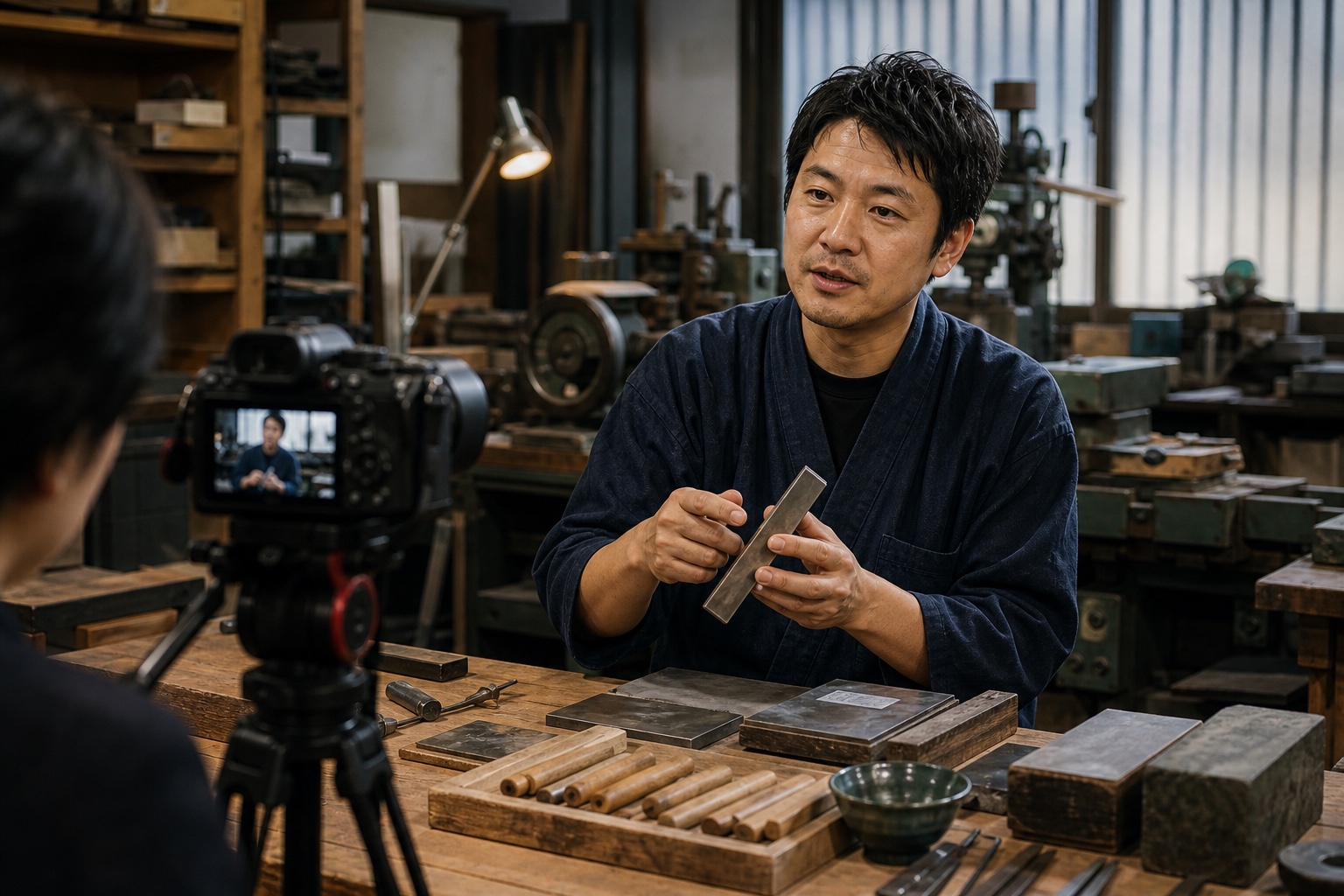 工房で技術やこだわりを語る職人・専門家