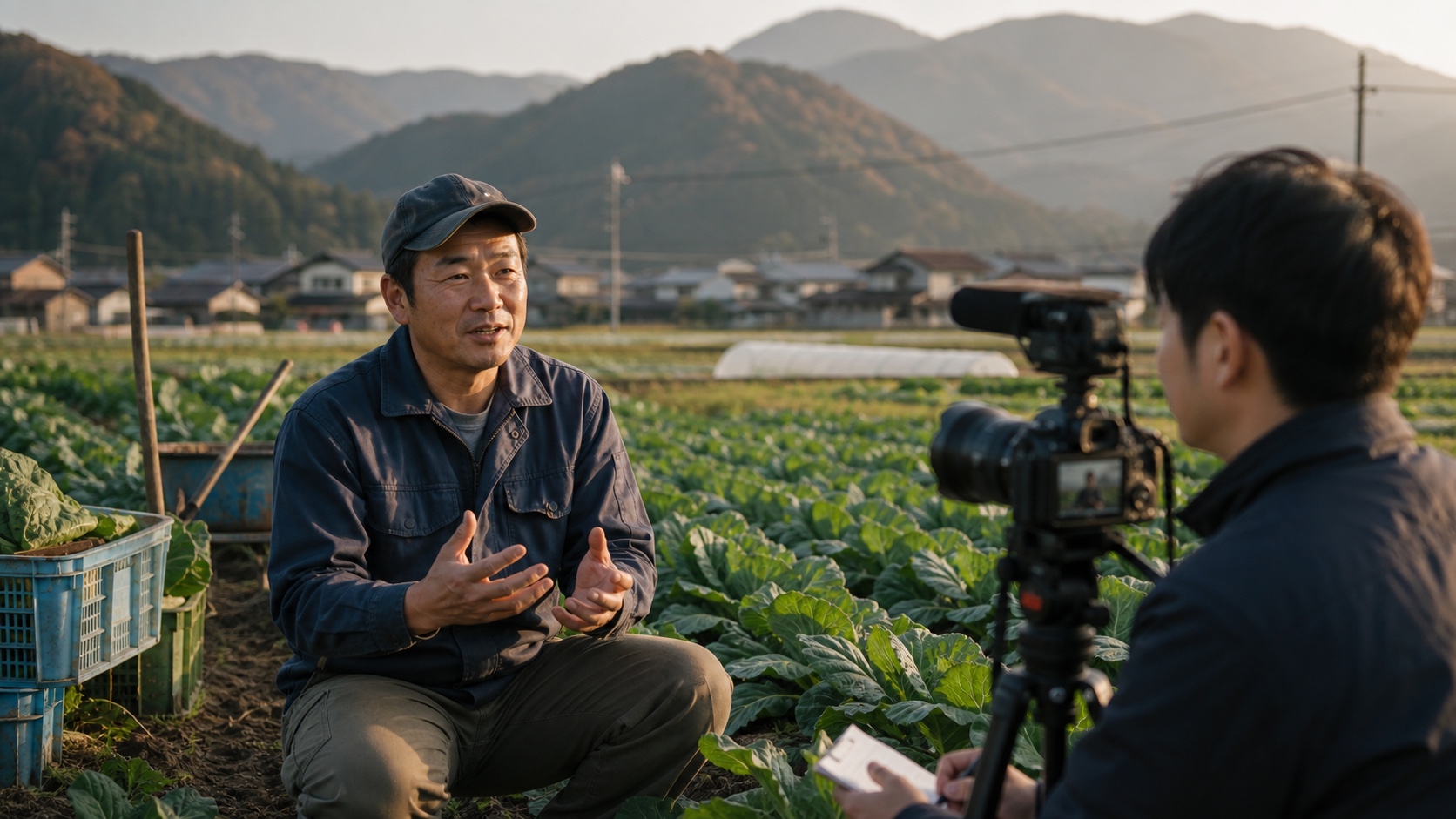 畑で生産への想いを語る生産者・農家
